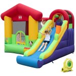 Ch�teau gonflable avec souffleur 680w maison de saut long toboggan panier de basket 50 balles oc�anique ...