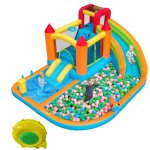 Ch�teau gonflable, avec toboggan aquatique, trampoline, panier de basket, pistolet � eau, 2 zones de ...