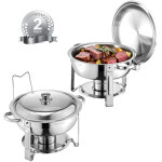 Chauffe - plat 2pcs 4, 7 l, buffet chauffant rond, rechaud en acier inoxydable, avec 2 bacs pleine taille, ...