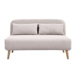 Miliboo - chauffeuse 2 places convertible en tissu effet velours textur beige et bois clair amiko