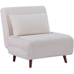 Chauffeuse convertible bouclette pi�tement bois 1 place cr�me guest