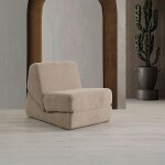 Chauffeuse convertible taupe bouclette, lit d'appoint sappo