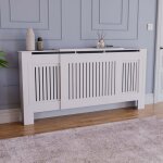Chelsea cache - radiateur moderne en mdf avec grille  lattes, blanc, rglable, h 82 x l 140?204 x p ...