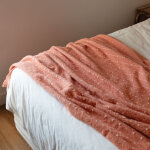 Chemin de lit / �tole aspect mohair � pois terracotta 75x190 cm