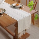 Sunxury - chemin de table bohme - style maison de campagne - avec pompons faits  la main - nappe pour ...