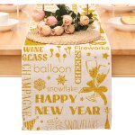 Chemin de table � bonne ann�e �, nappe noire et or � pois et �toiles, d�coration pour la maison et la ...