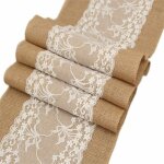 Chemin de table dentelle 30x180 cm toile de jute chemin de table mariage, decoration table pour fte ...