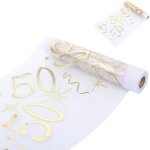 Chemin de table dor� 28x1000 cm, th�me 50 ans ? d�coration fleurs, anniversaire, banquet