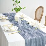 Chemin de table en gaze en bleu, 90 x 400cm gaze translucide rustique, chemin de table boho, nappe en ...