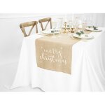 Chemin de table en jute joyeux no�l, blanc, 50x250cm