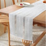 Chemin de table en lin avec pompons - d�corations de table lavables pour meubles, no�l, f�te, cuisine, ...