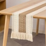 Chemin de table en macram, chemin de table  manger 180 cm coton naturel et lin, dcor de table  pompons ...