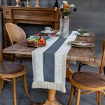 Chemin de table en macram�, chemin de table � manger 30x180 cm coton naturel et lin, d�cor de table � ...