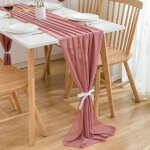 Chemin de table en mousseline de soie dcoration de table de mariage, rose fonc, 300 x 70 cm