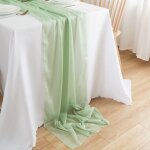 Chemin de table en mousseline de soie, d�coration de table de mariage, chemin de table en tulle, vert ...