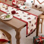 Chemin de table de nol double face de 55 pouces de long, chemin de table brod rouge avec pompons  ...