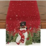 Chemin de table de nol thme bonhomme de neige rouge dcoration saisonnier hiver nol joyeuses vacances ...