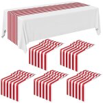 Chemin de table ray 6 pices, dcoration de table de mariage en polyester, nappe  rayures rouges et ...