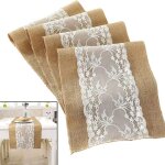 Chemin de table rustique vintage nappe en toile de jute blanche chemin de table en toile de jute en dentelle ...
