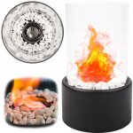 Chemin�e bioburn autonome pour biocarburant sur la terrasse table noire avec verre massif