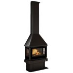 Chemine  bois 3 faces ventil raccordable - bronpi lisboa 3c 10 kw avec kit air - porte fonte - sans ...