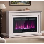 Chemin�e �lectrique murale encastrable, �cran tactile et panneau en verre color�, chauffage mural, t�l�command ...