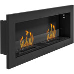 Chemin�e ethanol murale encastrable, br�leur 2x0. 85l, autonomie 3h, acier noir 90x15x40cm