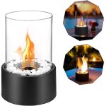 Chemin�e de table � l'�thanol hengmei - noir - int�rieur et ext�rieur - avec pierres d�coratives