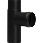 Cheminee tuyau de poele a pellets emaille noir, joint cache, raccord chaudiere en forme de t 90 fm - ...