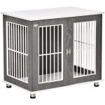 Chenil, enclos et parc pour chien - caisse bois avec tablier et coussin - cage petits animaux - gris ... Chenil, enclos et parc pour chien - caisse bois avec tablier et coussin - cage petits animaux - gris ...