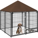 Chenil extrieur pour chiens en mtal et tissu oxford avec support gamelle et toit rsistant aux intempries ...