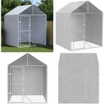 Chenil d'extrieur pour chiens avec toit argent 2x2x2, 5 m - chenil exterieur - abri chien - niche chien ...