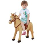 Cheval � bascule en peluche beige avec sons, 85x28x60cm - balan�oire jouet id�ale pour enfants