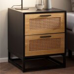 M&s - chevet 2 tiroirs noir et naturel avec inserts effet rotin - rotzy