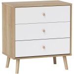 Chiffonnier 3 tiroirs style nordique - dim. 60 x 35 x 65 cm - pitement effil effet bois clair blanc ...