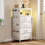 Chiffonnier avec 4 tiroirs en tissu pu litchi - 40x30x79. 5cm - avec �tag�res, prise & usb, �clairage ...