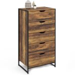 Chiffonnier 5 tiroirs hawkins 60 cm commode semainier bois fonc design industriel