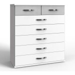 Chiffonnier 7 tiroirs 91x40x106 cm blanc et gris clair - marly