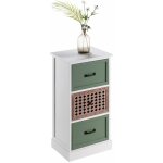 Chiffonnier fiona avec 3 tiroirs, en bois de paulownia blanc vert et naturel