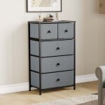 Chiffonnier tissu chorley 5 tiroirs compact design h 93. 2 x l 56 x p 29. 8 cm, gris - noir Chiffonnier tissu chorley 5 tiroirs compact design h 93. 2 x l 56 x p 29. 8 cm, gris - noir