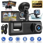Cam�ra de surveillance interieur / exterieur, 3 cam�ra dash cam 1080p 2 pouces �cran dashcam noir pilote ...