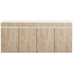 Chris oak - buffet 4 portes laqu blanc brillant et aspect bois avec led