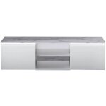 Chris white - meuble tv blanc laqu� brillant plateau imitation marbre avec led