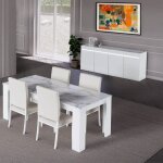 Chris white - s�jour table + buffet laqu� blanc brillant et imitation marbre