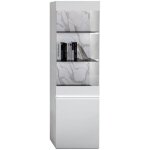 Chris white - vitrine 1 porte laqu�e blanc brillant fond imitation marbre avec led