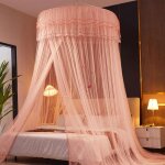 Ciel de lit romantique de princesse pour filles, rideau en voile transparent, moustiquaire ronde en dentelle, ...