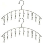 Cintre avec 10 pinces, en acier inoxydable, coupe - vent, pour scher les chaussettes, soutiens - gorge, ...