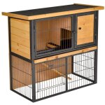 Clapier - �lev� - bois - m�tal - jaune - clair - cage - verrouillable - maison - lapins - cochons - d'inde ...
