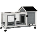 Pawhut - clapier  lapin sur roulettes cage  lapin porte, rampe trappe verrouillables toit ouvrant niche ...