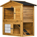 Clapier poulailler en bois  noisette  - 102 x 55 x 100 cm - marron